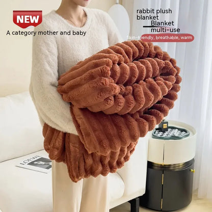 Soft Double-Sided Velvet Rabbit Fur Blanket - Thick & Warm